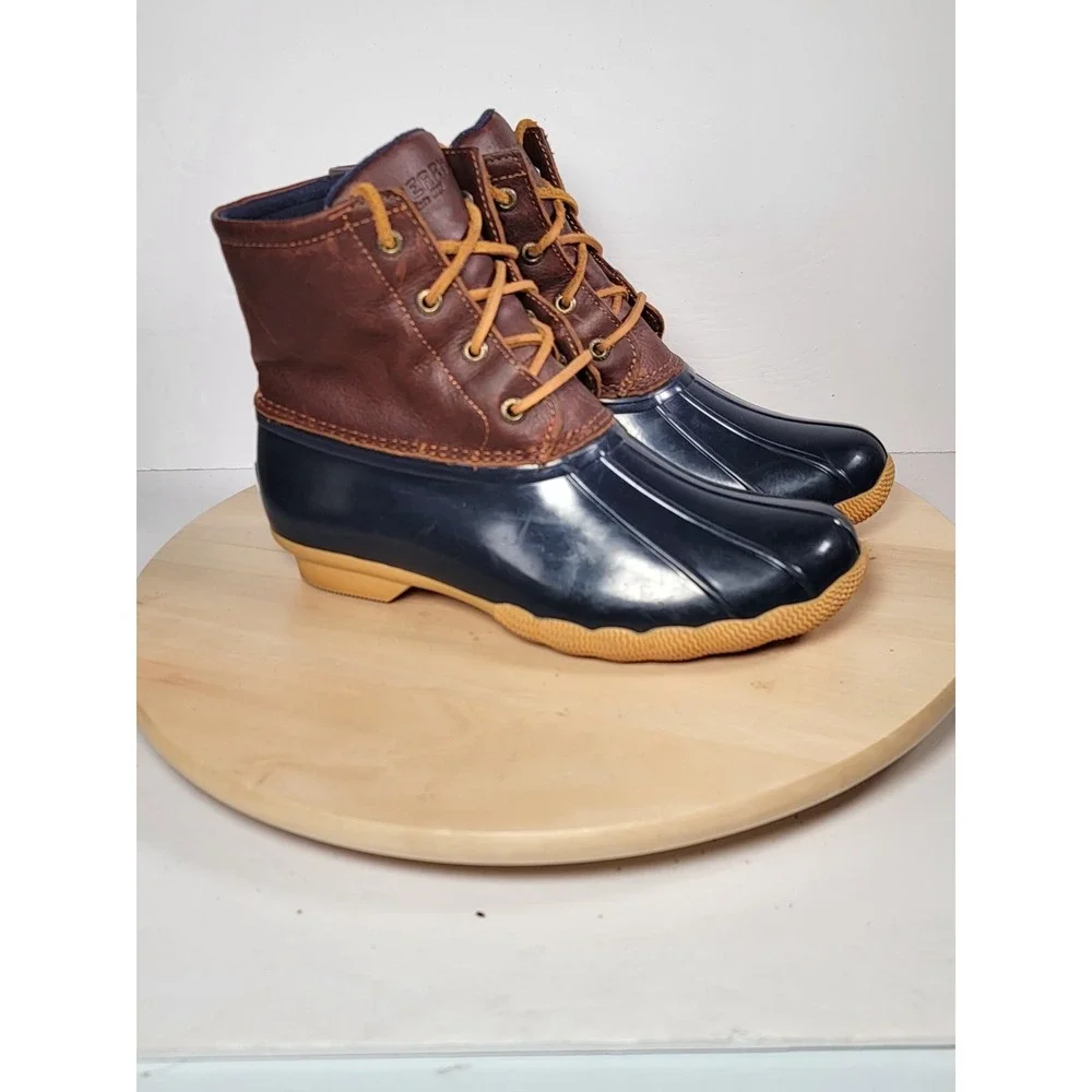 Sperry Saltwater Duck Boots Navy Blue And Brown Women Size 8